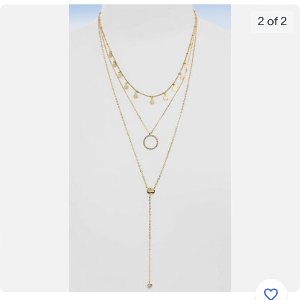Panacea Gold Pave Circle Gold Disc Layered Lariat Necklace